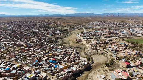 Aerial view of the border between Argentina and Bolivia. The cities of La Q.. Stock Photos