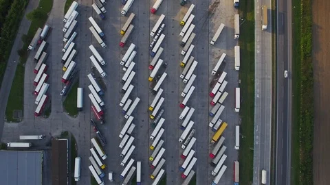 Aerial view to Border Control in East Europe with parked Trucks with trailers Stock Footage 111433591