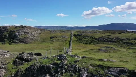 Aerial view of border wall at the coastline at Dawros in County Donegal - Stock Footage 137935327