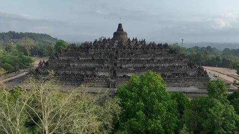 Aerial view of Borobudur Temple Compounds in indonesia Video stock 267546345