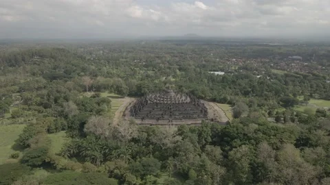 Aerial view of Borobudur Temple Indonesia Stock Footage