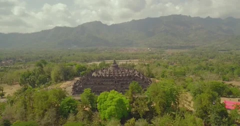 Aerial view of Borobudur temple in Java Stock Footage 141669107