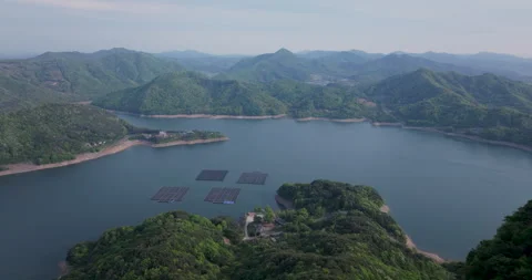 Aerial View of Boryeongho Lake and Lush Green Mountain Range 스톡 동영상 333942953