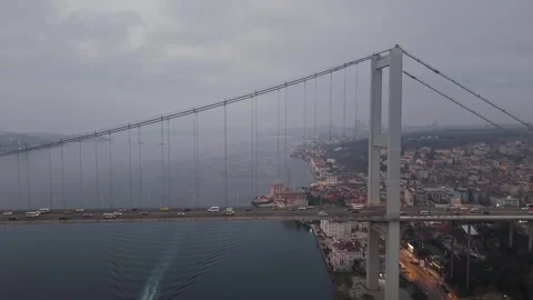 Aerial view of the bosphorus bridge traffic in istanbul at dusk Stock Footage 341271952