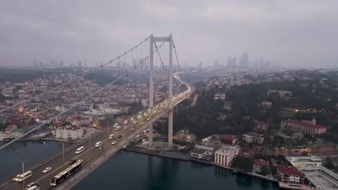 Aerial view of the bosphorus bridge traffic in istanbul at dusk Stock Footage 341271956