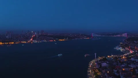 Aerial view of bosphorus with paramet blue night drone Stock-Footage 171830362