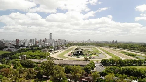 Aerial view of Bosques de Palermo hippodrome. Drone slowly ascending with a Stock Footage 126506229