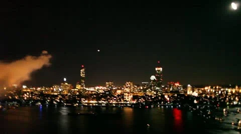 Aerial view of Boston's 4th of July fireworks display Stock Footage 18185096