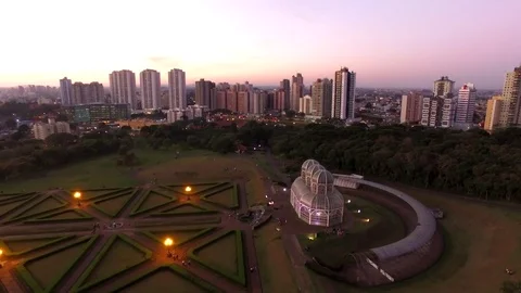 Aerial view Botanical Garden of Curitiba, Parana. July, 2017 Stock Footage