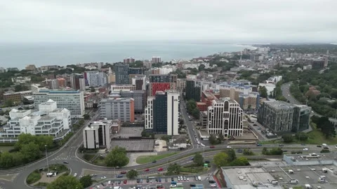 Aerial view of Bournemouth train station, 26th Sept 2026, 3pm , Dorset Stock Footage 345932580