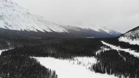 Aerial View of Bow Lake in Winter Stock Footage 87198725