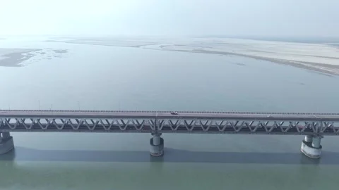 Aerial View of Brahmaputra River Bridge in Arunachal Pradesh India Stock Footage 332480361