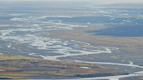 Aerial View of Braided Glacial River on a Sandur Plain in Iceland Stock Footage 320508494