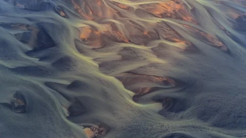Aerial view of braided glacial river patterns in Iceland. Stock Footage 336321173