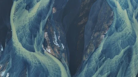 Aerial view of braided glacial river delta patterns, Iceland. Stock Footage 337334624