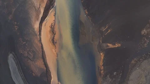 Aerial view of braided glacial river patterns, Iceland. Stock Footage 337336379