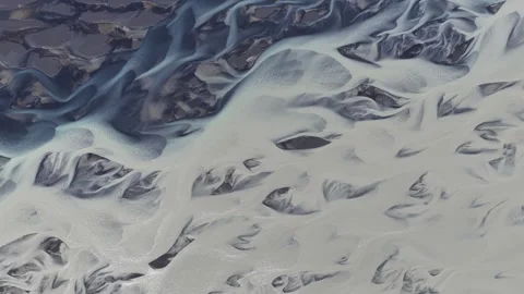 Aerial view of braided glacial river patterns in Iceland. Stock Footage 340281710