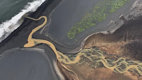 Aerial view of braided glacial river channels, Iceland. Stock Footage 340281875