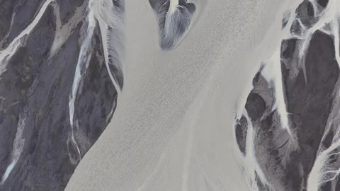 Aerial view of braided glacial river channels, Iceland. Stock Footage 340282029