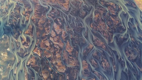 Aerial view of braided glacial river patterns in Iceland. Stock Footage 340605865
