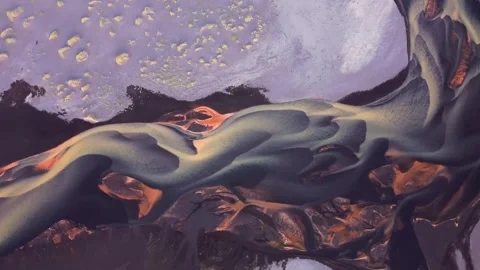 Aerial view of braided glacial river patterns, Iceland. Stock Footage 341430950