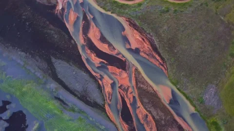 Aerial view of braided river channels in Iceland. Stock Footage 341430815
