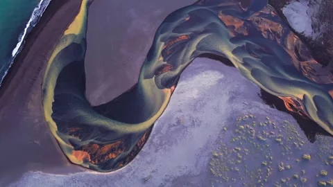 Aerial view of braided river delta in Iceland. Stock Footage 341430846