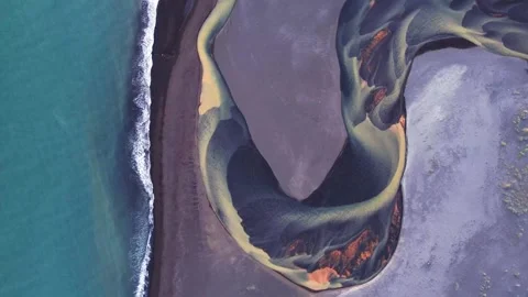 Aerial view of braided river delta in Iceland. Stock Footage 341430862