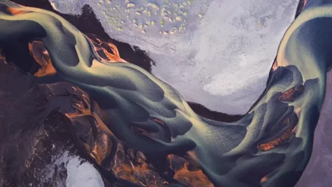 Aerial view of braided river delta, Iceland. Stock Footage 341430934