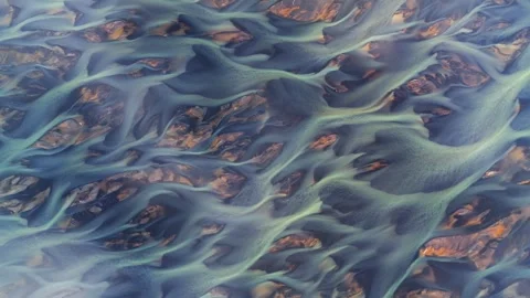 Aerial view of braided river patterns at Jokulsarlon, Iceland. Stock Footage 340605850