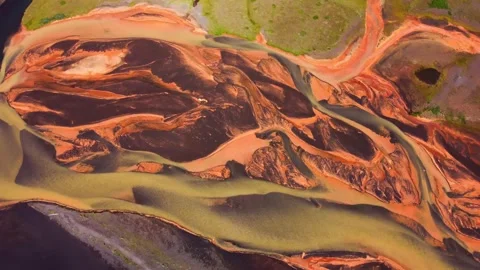 Aerial view of braided river patterns, Iceland. Stock Footage 341430729