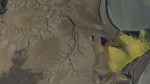 Aerial view of braided river patterns in Iceland Highlands, Iceland. Stock Footage 345004333