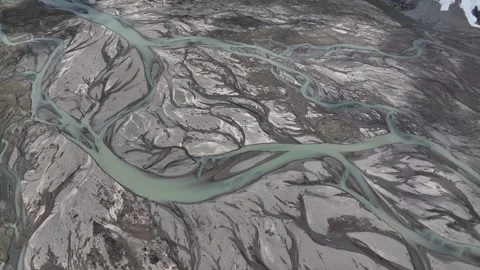 Aerial view of of braided river at the source of Ranwu Lake Tibet China Stock Footage 307471457