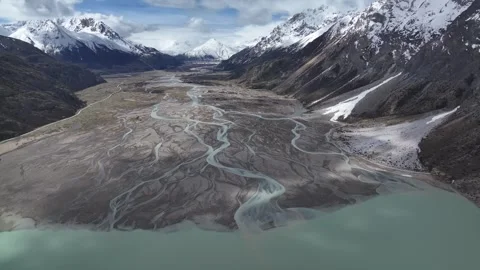 Aerial view of of braided river at the source of Ranwu Lake Tibet China Stock Footage 307471459
