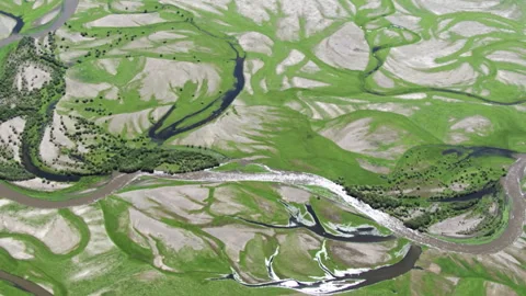 Aerial view of a braided river system Stock Footage 333203858