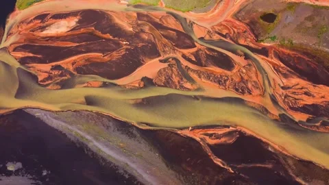Aerial view of braided river system in Iceland. Stock Footage 341430758