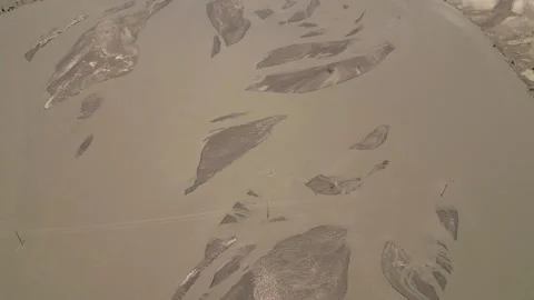 Aerial view of the braided riverbed and silt deposits, India. Stock Footage 340188126