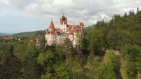 Aerial view of Bran castle Stock Footage 108832103