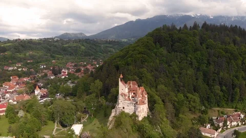 Aerial view of Bran castle Stock Footage 109798544
