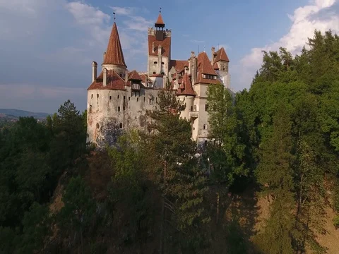 Aerial view of Bran Castle, Mystic place also known as Dracula castle Stock Footage 72391990