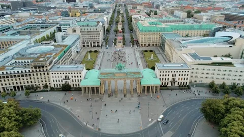 Aerial View of Brandenburg Gate (Brandenburger Tor) in Berlin, Germany, Europe Stock Footage