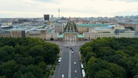 Aerial View of Brandenburg Gate (Brandenburger Tor) in Berlin, Germany, Europe Stock Footage