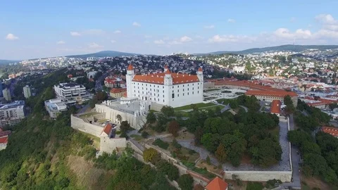 Aerial view of Bratislava castle and Danube river 스톡 동영상 73334853