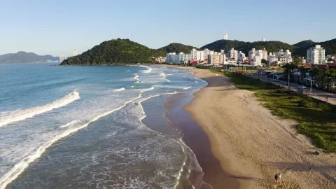 Aerial view of brava beach during sunset, Itajaí, Brazil. Stock Footage 158574183
