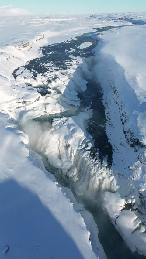 Aerial view of the breathtaking Gullfoss waterfall and Hvita River canyon in Ice Stock Footage 285536161