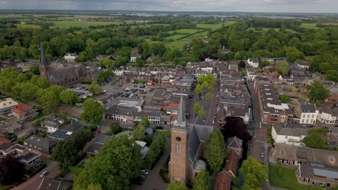 Aerial view of Breukelen and river Vecht, The Netherlands Stock Footage 310876523