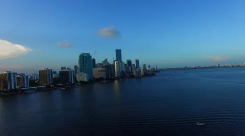 AERIAL - View of Brickell coming down to the bay with a blue touch. Stock Footage 64993944