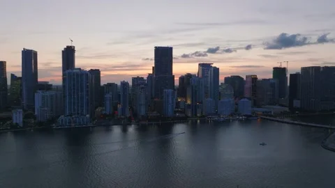 Aerial view of Brickell skyline at sunset in United States. Stock Footage 342479518