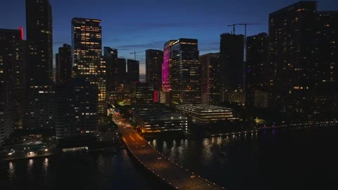 Aerial view of Brickell skyline at twilight in Miami, United States. Stock Footage 342479376