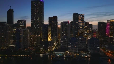 Aerial view of Brickell skyline at twilight in Miami, United States. Stock Footage 342479383